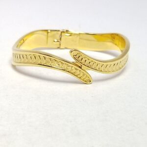 Vintage Monet Bypass Design Gold Tone Hinged Bangle Bracelet, Retro Estate